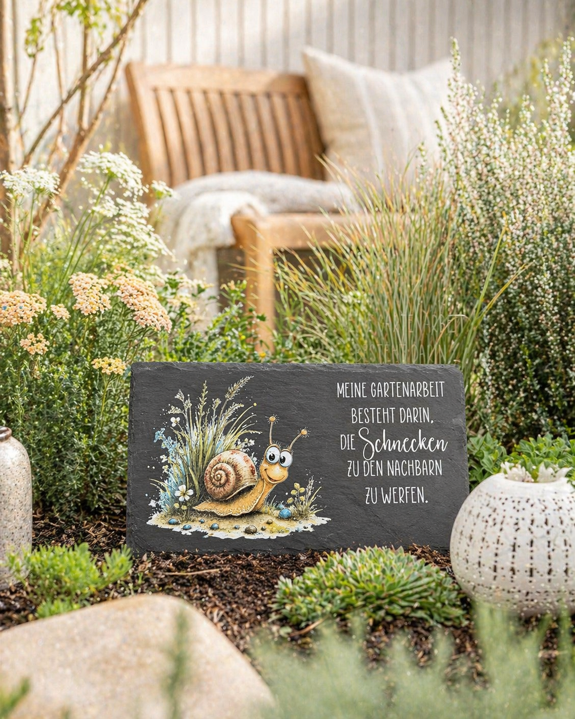 Schiefertafel - Schnecke - Motiv und Spruch