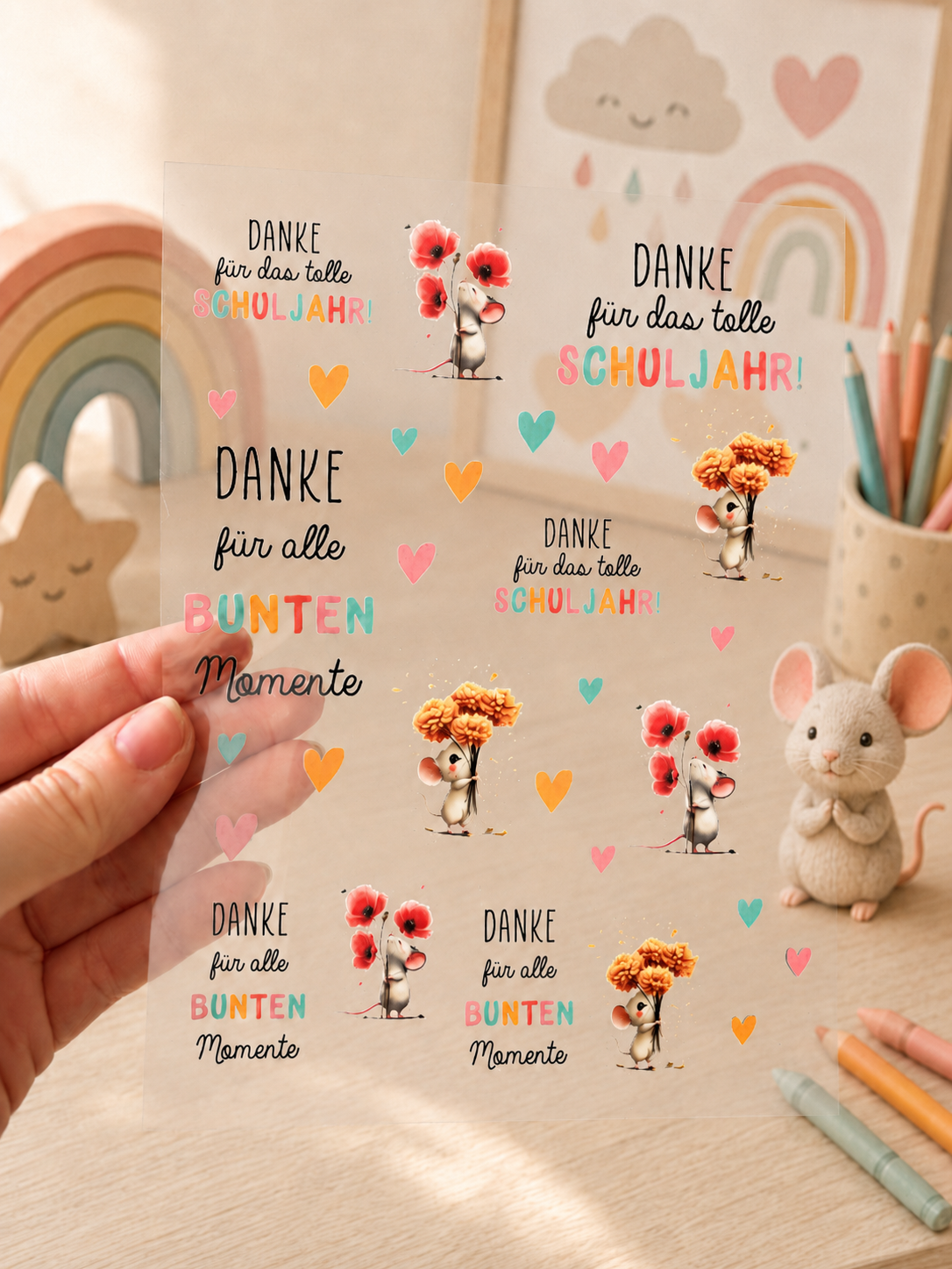 Rub-On Sticker Danke bunte Momente I tolles Schuljahr