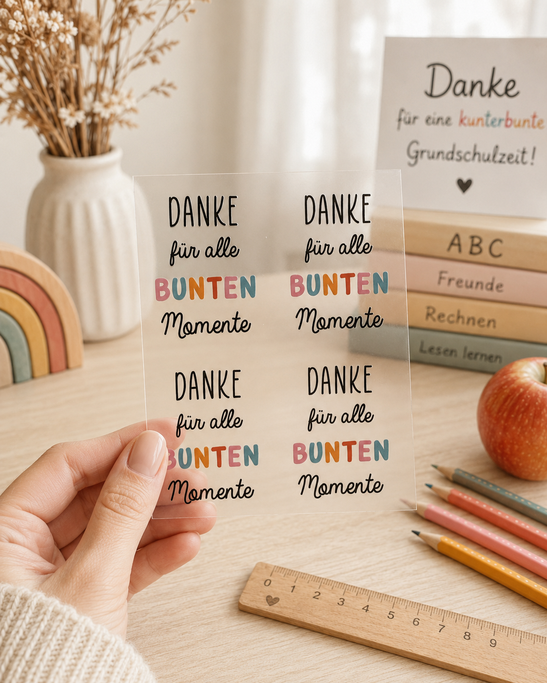 Rub-On Sticker Danke bunte Momente