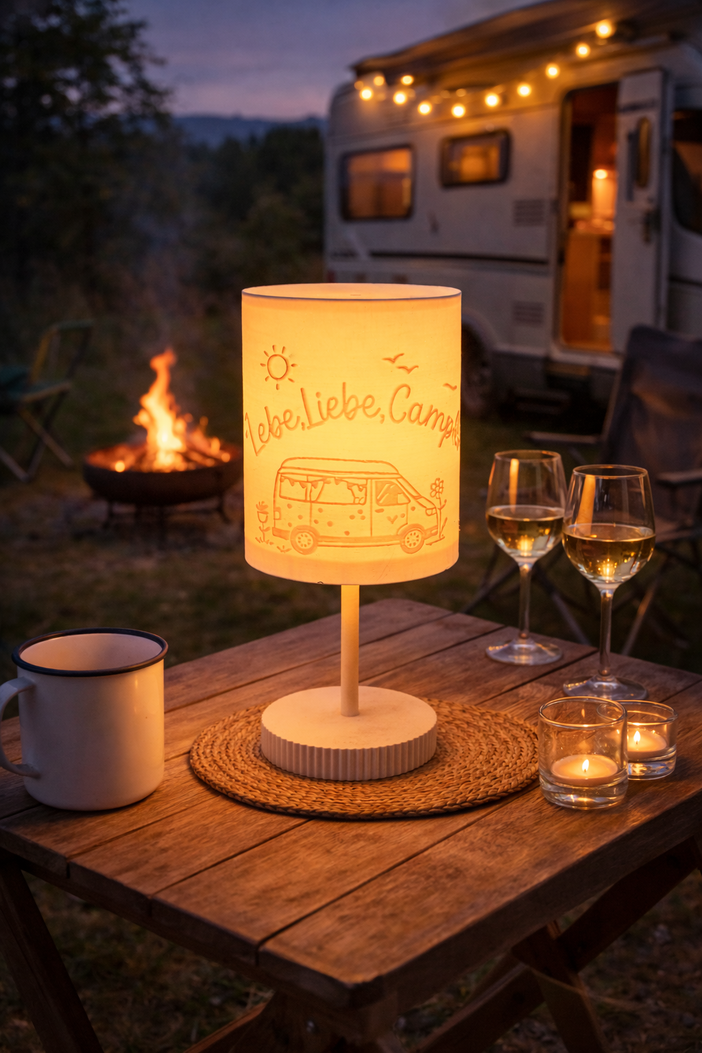 3D-Druckdatei - Windlicht - Lebe Liebe Campe Van - STL + 3MF - Deko Solarlampe - Garten - LED-Licht