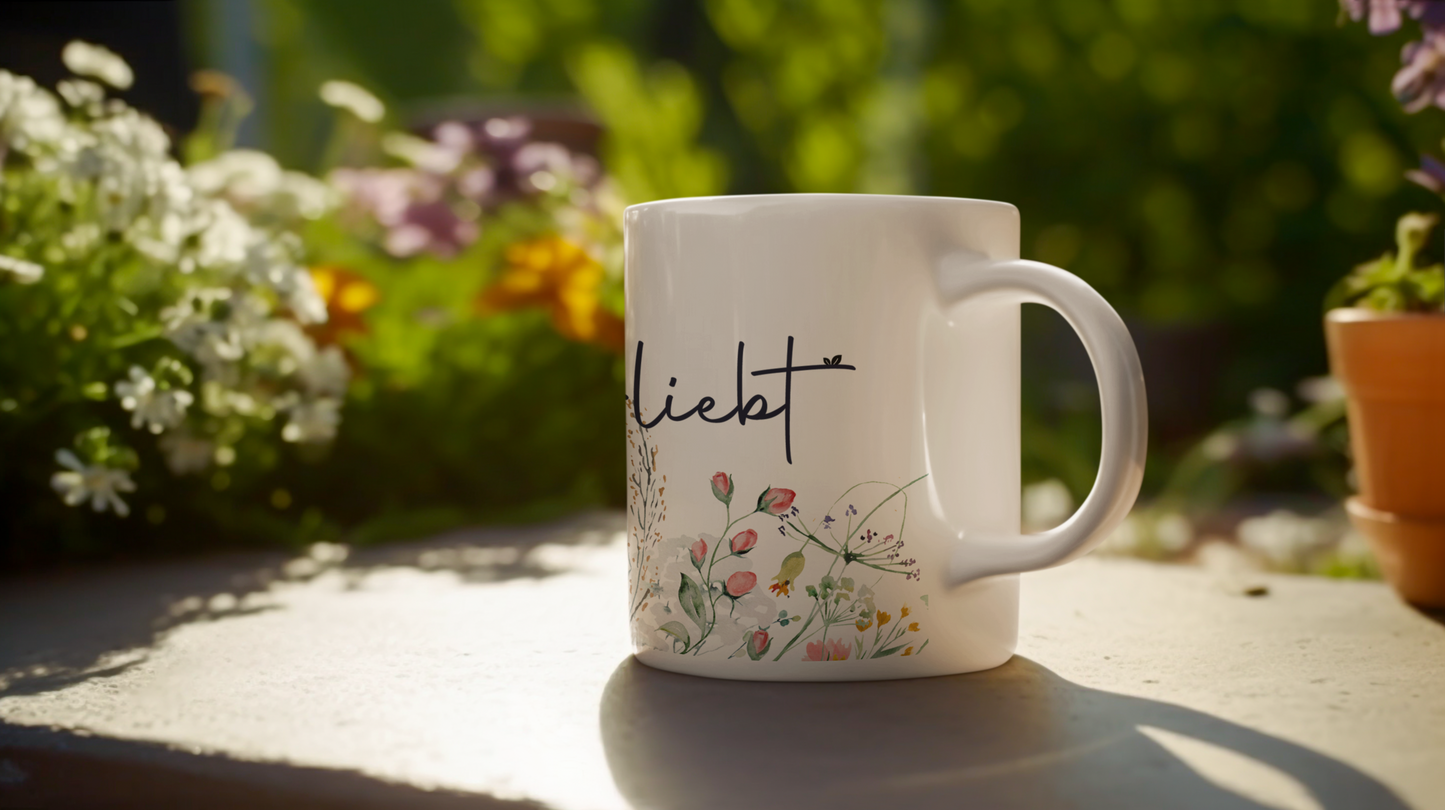 "RHÖNverliebt" Tasse mit bunter Blumenwiese in Keramik