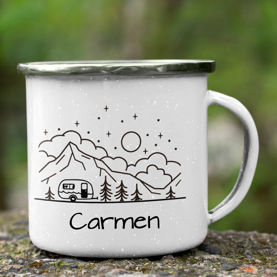 "Wohnwagen" personalisiert Emailletasse