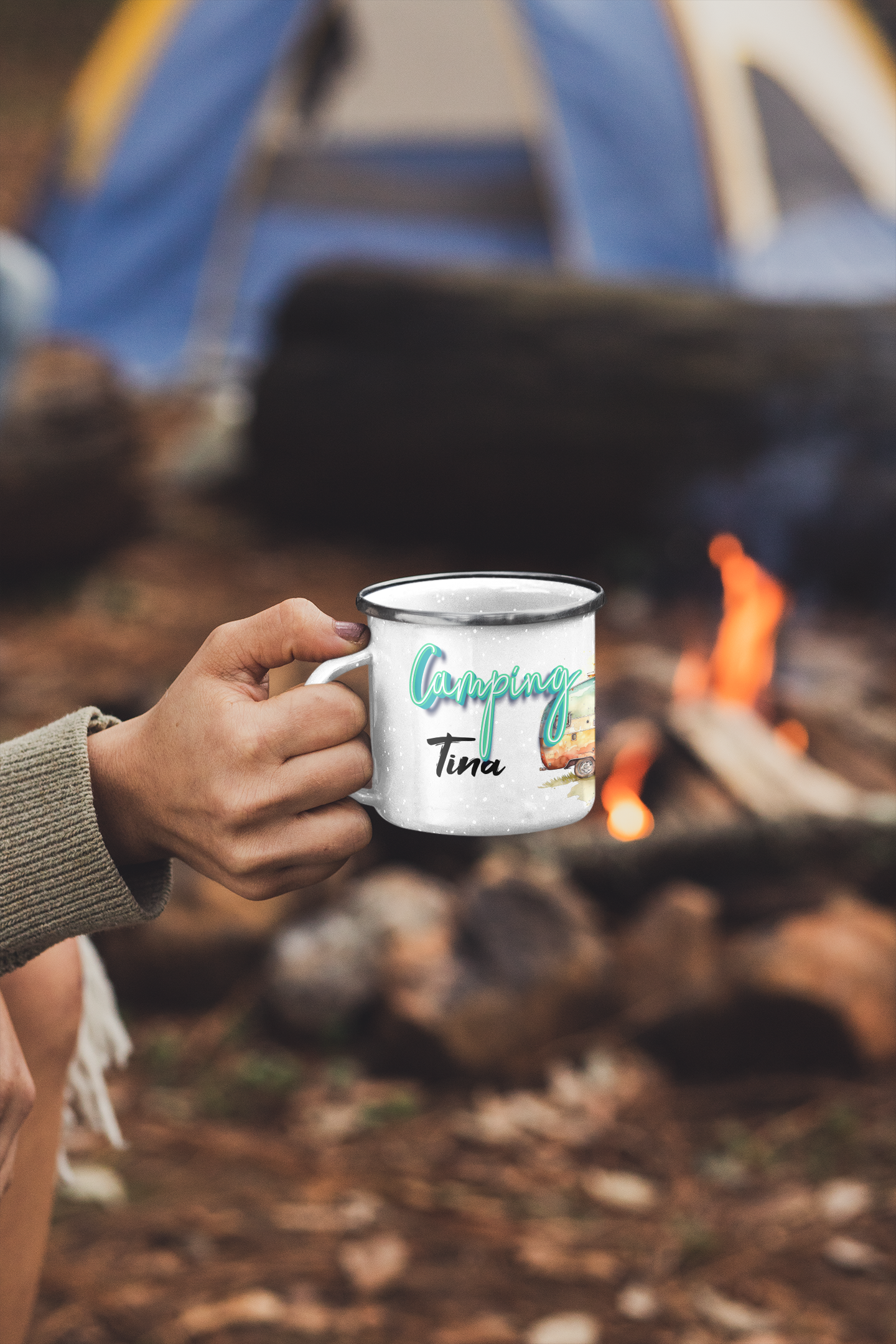"CAMPING" personalisiert Emailletasse