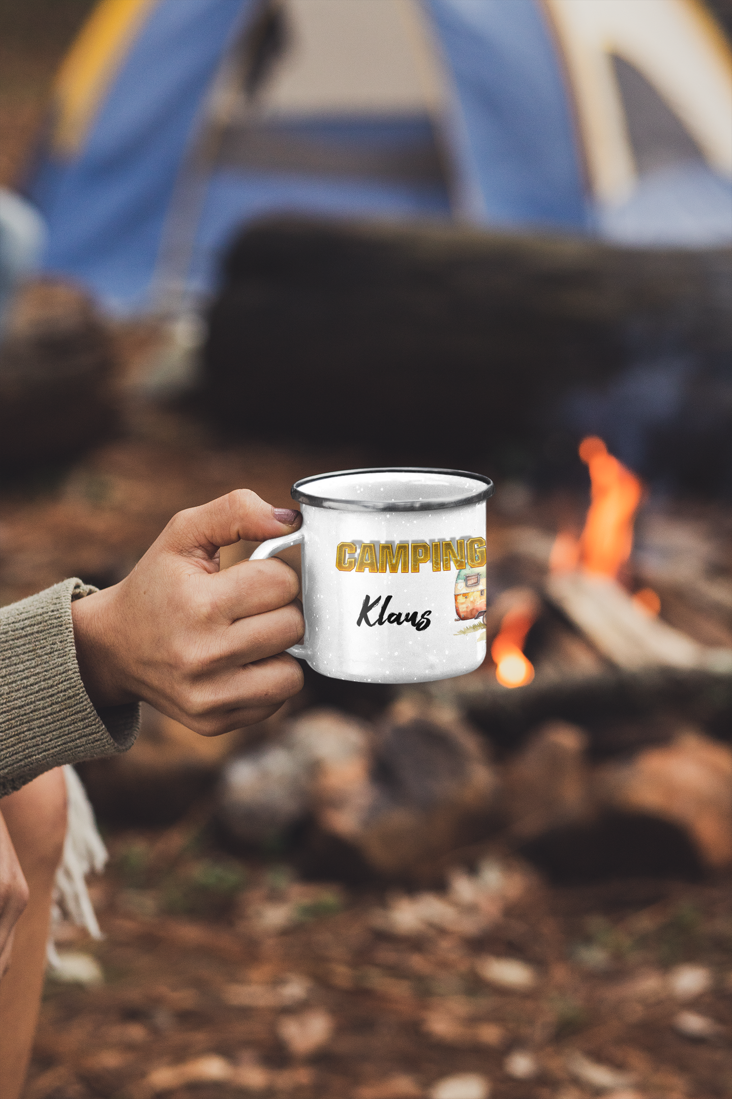 "CAMPING" personalisiert Emailletasse