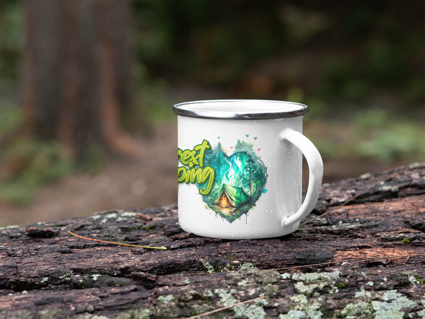 "forest camping" personalisiert Emailletasse