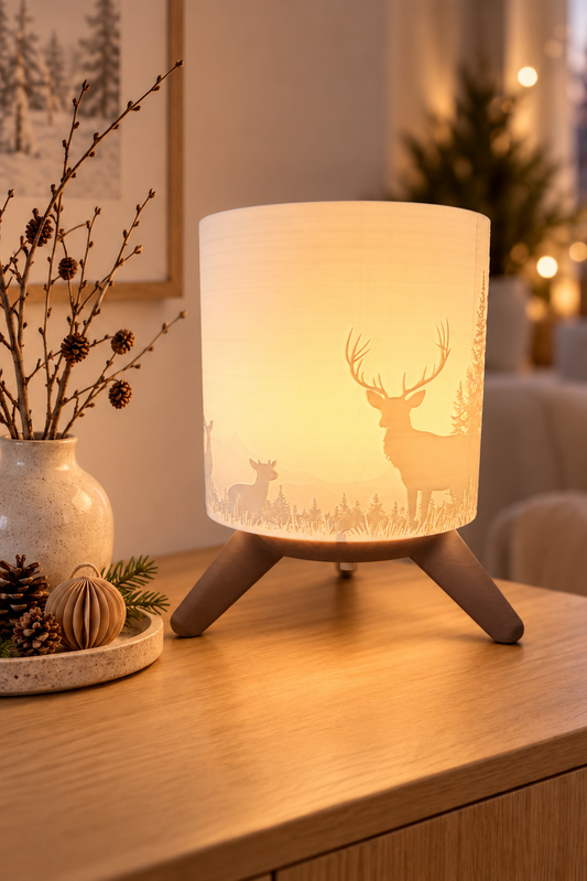 3D-Druckdatei - Deko Lampe Hirschlandschaft - für LED Lampenfassung - inklusive Sockel