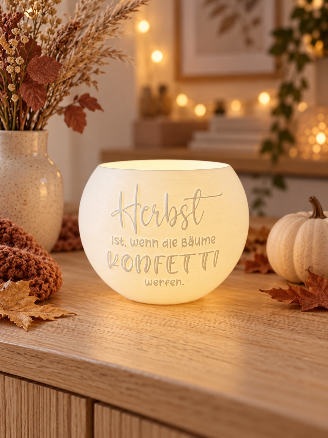 Kugel Windlicht Set - Herbstkonfetti + Blätter und Beeren