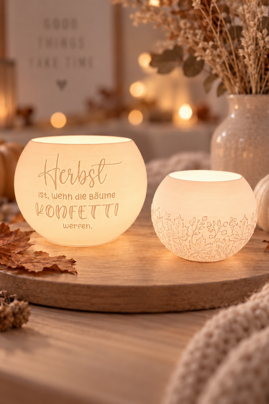Kugel Windlicht Set - Herbstkonfetti + Blätter und Beeren