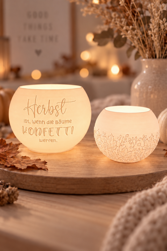 Kugel Windlicht Set - Herbstkonfetti + Blätter und Beeren