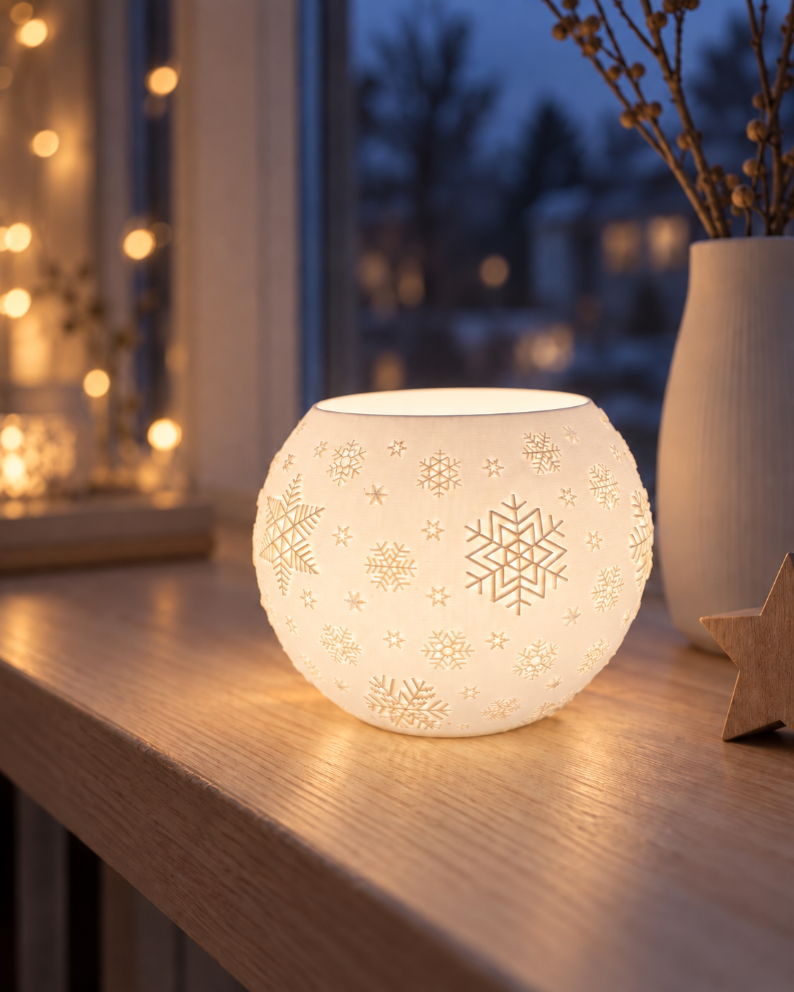 Kugel Windlicht - Schneeflocken