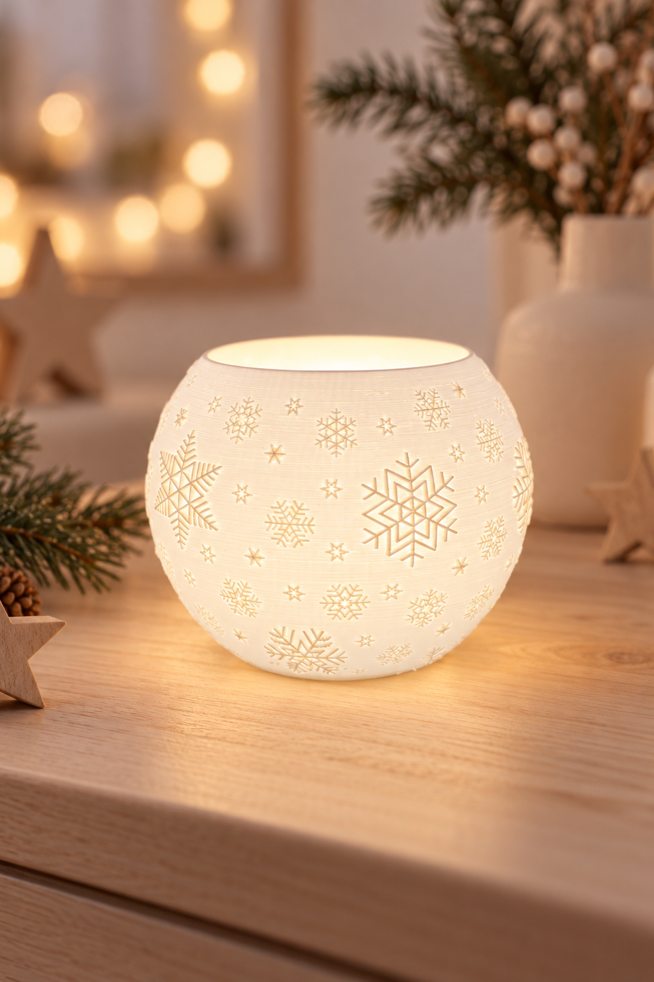 Kugel Windlicht - Schneeflocken
