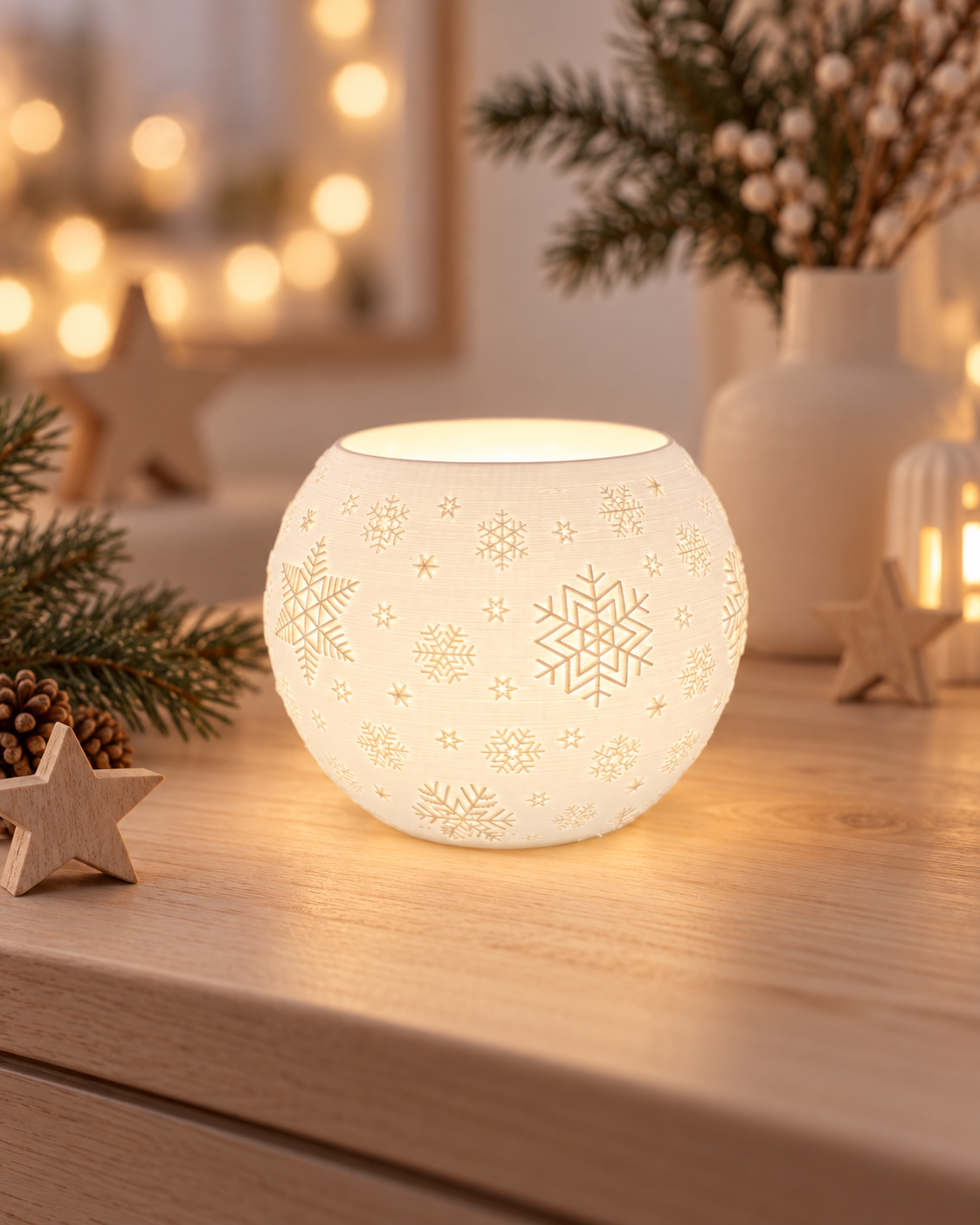3D-Druckdatei - Kugel Windlicht - Schneeflocken