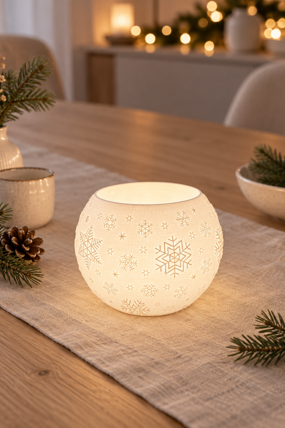 3D-Druckdatei - Kugel Windlicht - Schneeflocken