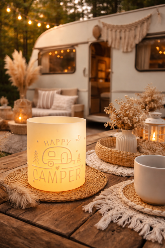 Windlicht - HAPPY CAMPER "Wohnwagen"