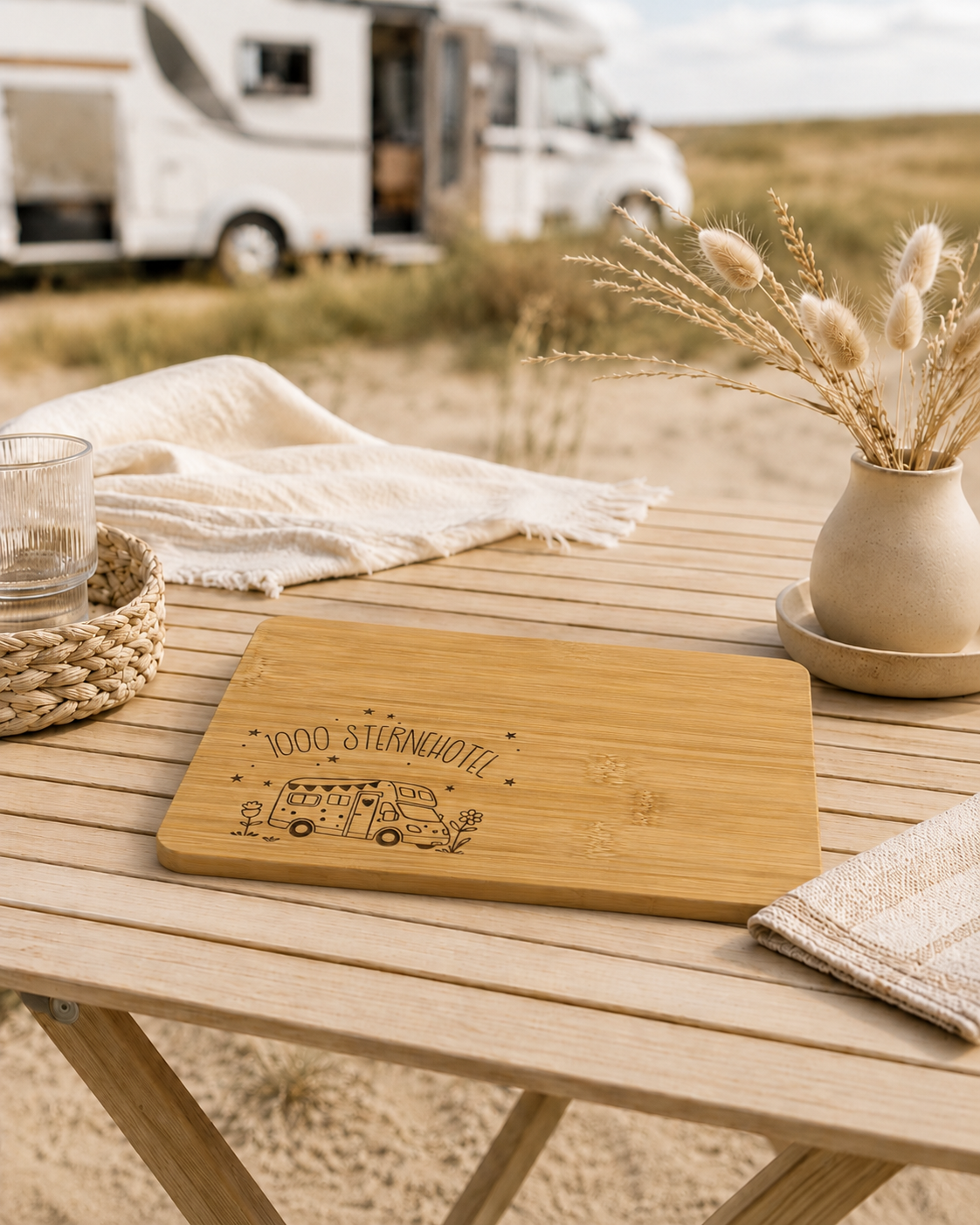 Frühstücksbrettchen Camping Wohnmobil 1000 Sternenhotel personalisiert aus Bambus