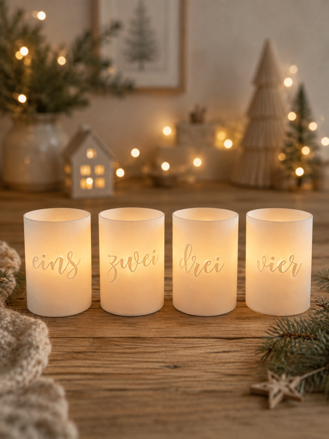 3D-Druckdatei - Windlichter - Adventskranz  Zahlen geschrieben