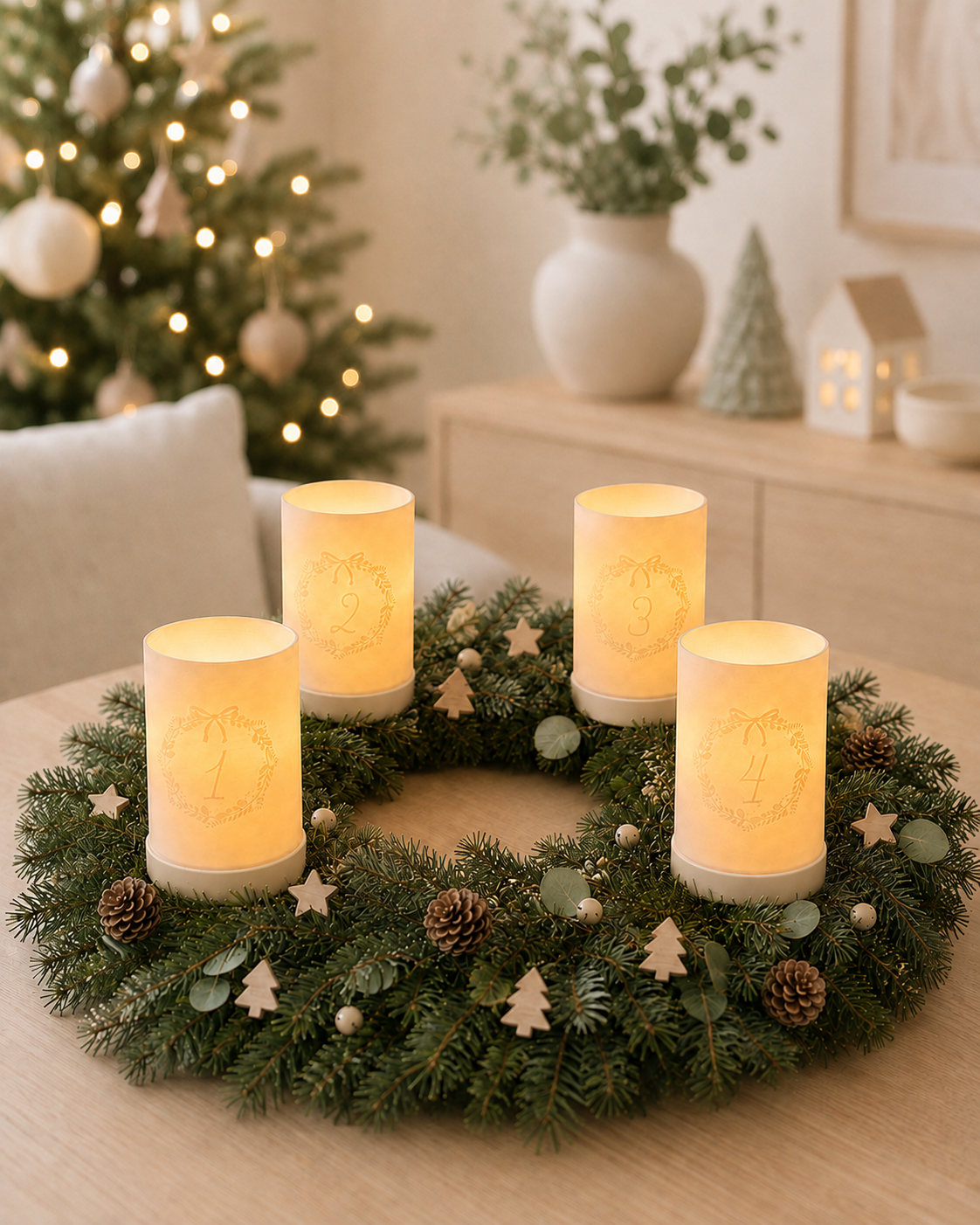 Windlichter - Adventskranz - Kranz