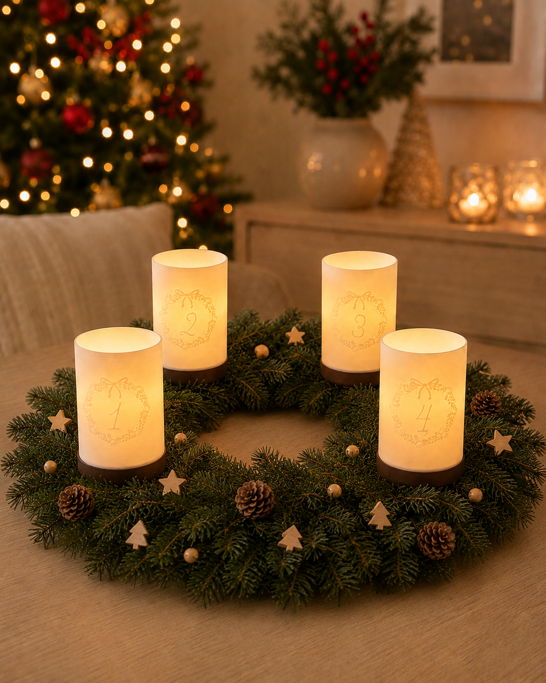 3D-Druckdatei - Windlichter - Adventskranz Kugeln Zahlen