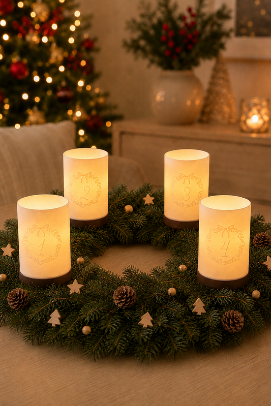 3D-Druckdatei - Windlichter - Adventskranz Kugeln Zahlen