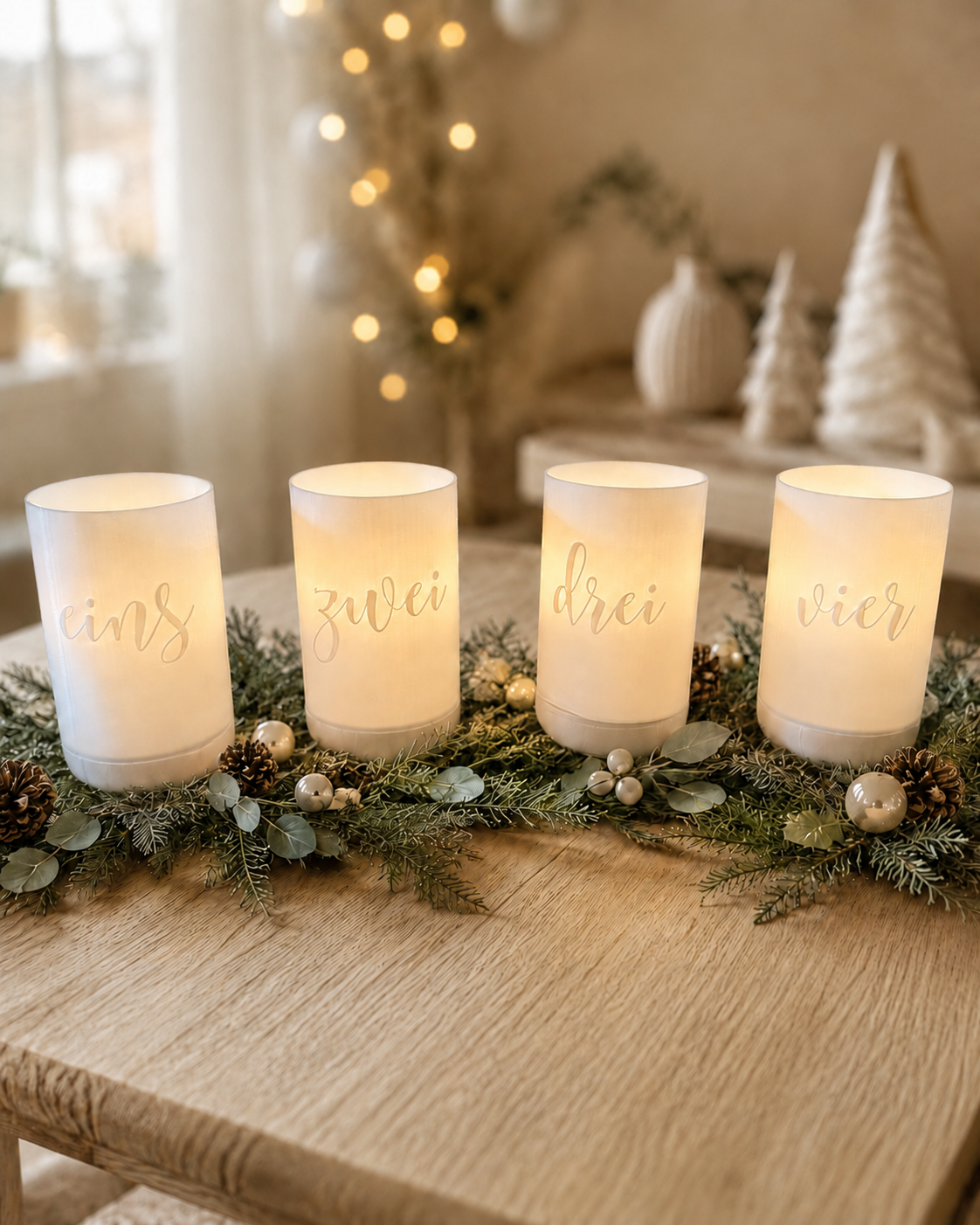 Windlichter - Adventskranz - Zahlen geschrieben