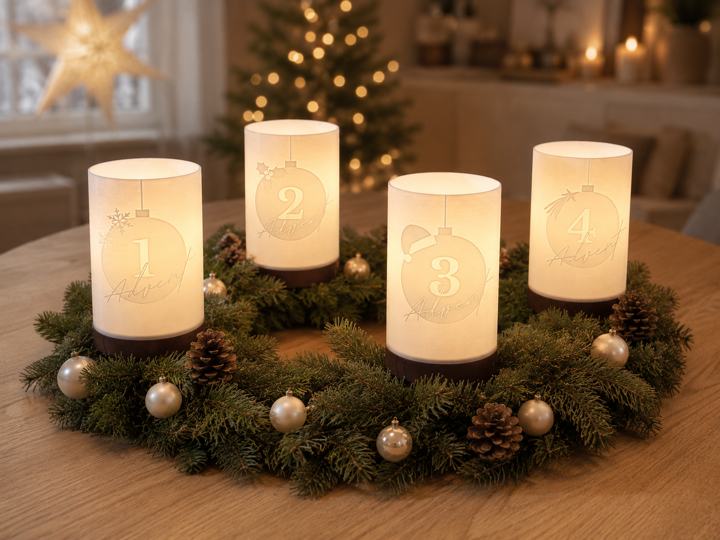 3D-Druckdatei - Windlichter - Adventskranz Kugeln Zahlen