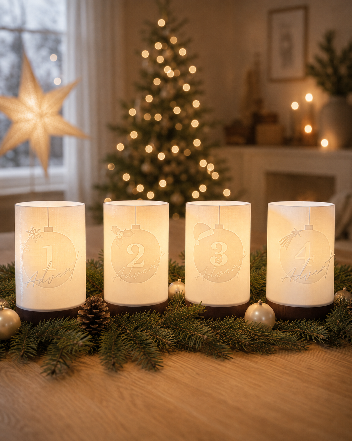 3D-Druckdatei - Windlichter - Adventskranz Kugeln Zahlen