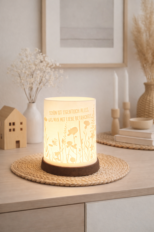3D-Druckdatei - Windlicht - Blumenwiese mit Spruch