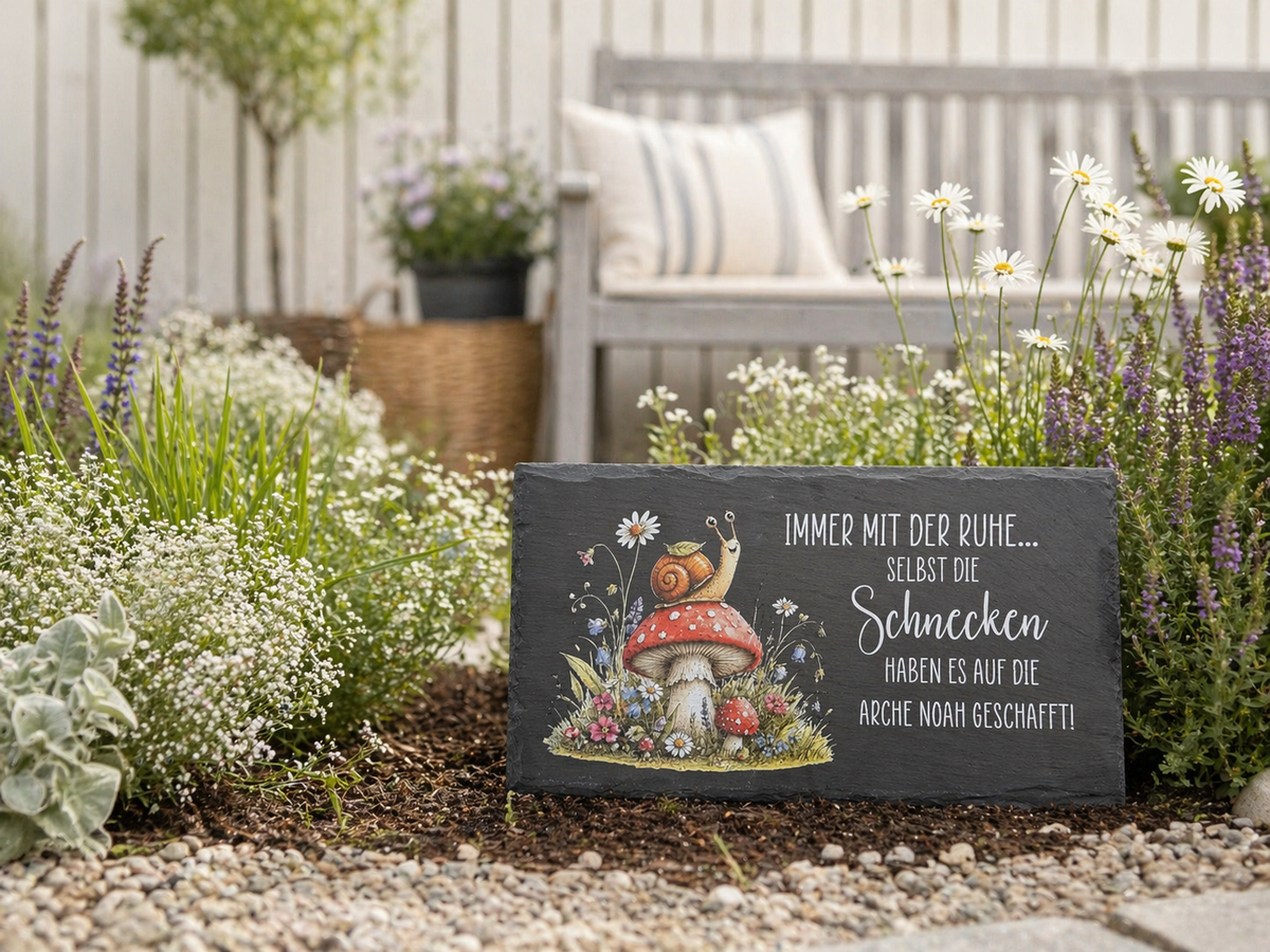 Schiefertafel - Schnecke Garten - Motiv und Spruch