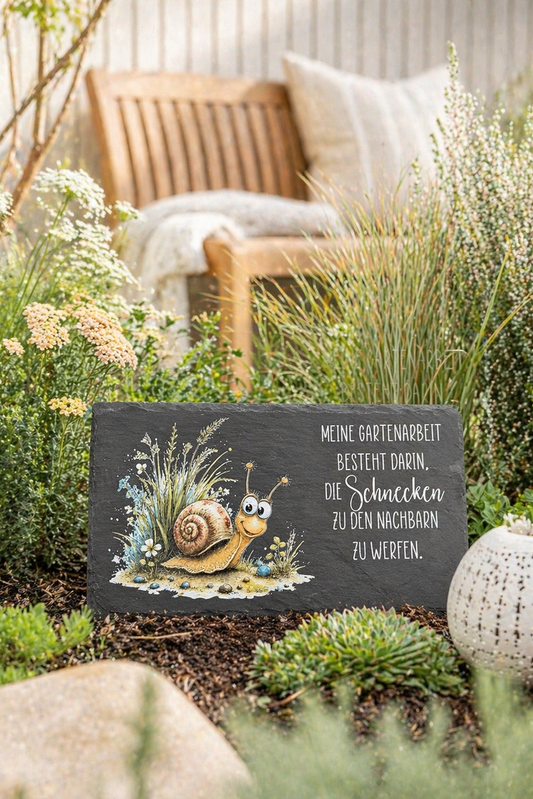 Schiefertafel - Schnecke - Motiv und Spruch