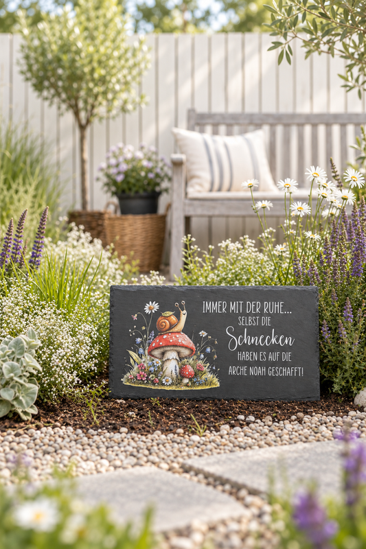 Schiefertafel - Schnecke Garten - Motiv und Spruch