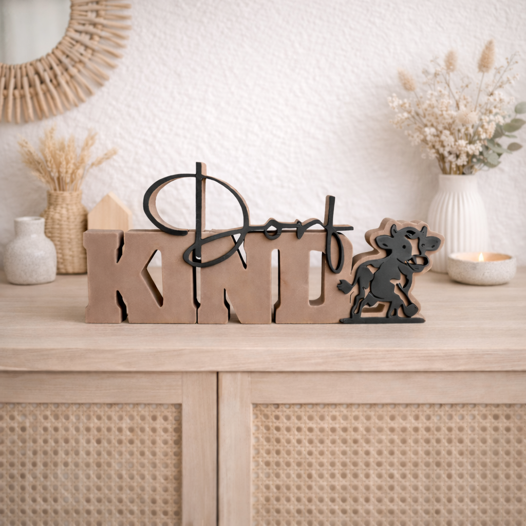 Dorfkind und Kuh Deko Schriftzug in 3D