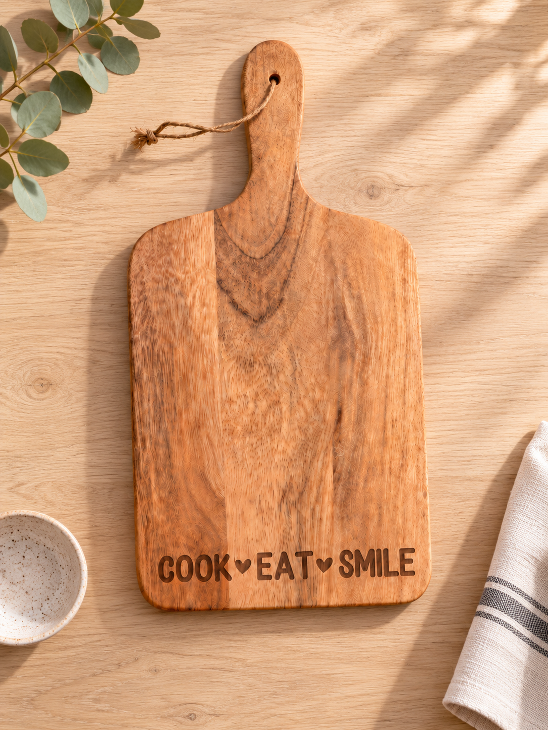 Mangoholzbrett "cook eat smile"