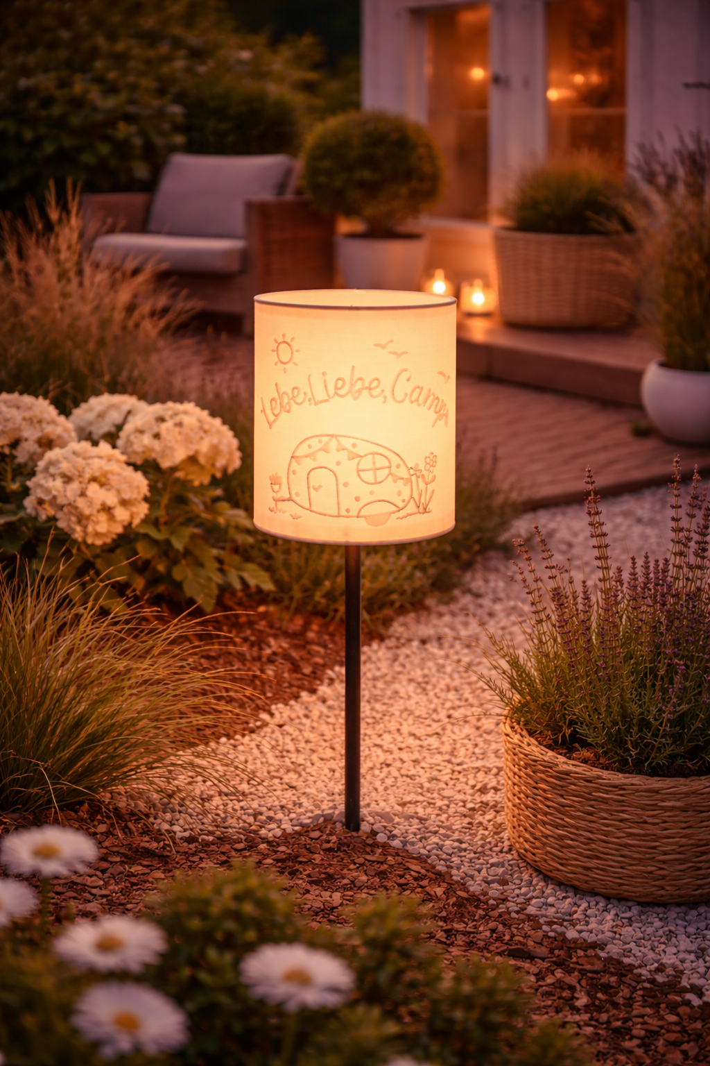 3D-Druckdatei - Windlicht - Lebe Liebe Campe Wohnwagen - STL + 3MF - Deko  Solarlampe - Garten - LED-Licht
