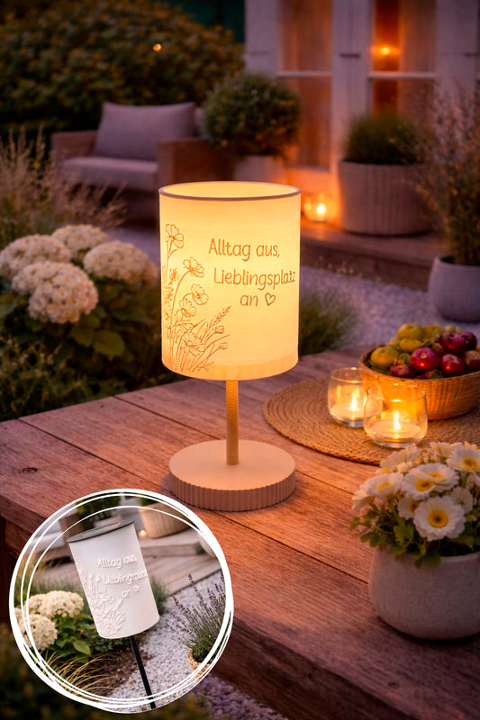 3D-Druckdatei - Windlicht - Sonnenstrahlen Blütenduft und Glücksmomente - STL + 3MF - Deko  Solarlampe - Garten - LED-Licht
