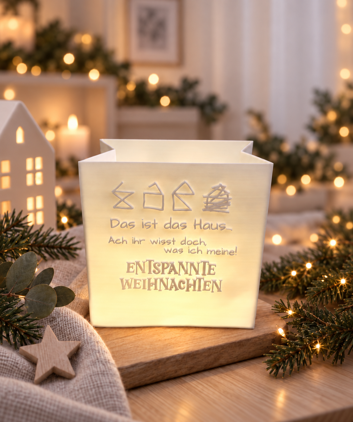 3D-Druckdatei - Windlicht - Papiertüte - Haus vom Nikolaus in XXL