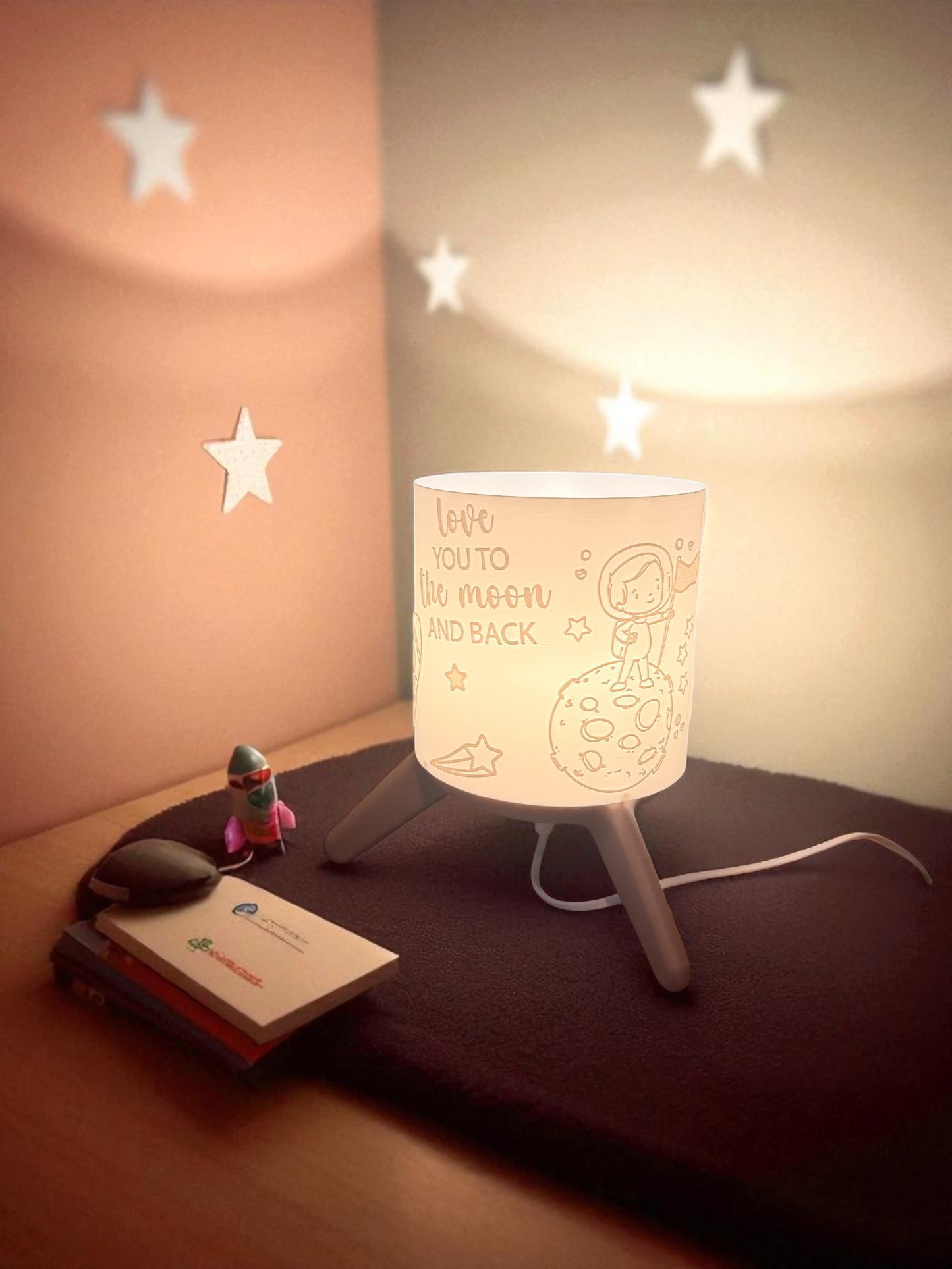 3D-Druckdatei - Nachtlicht - für LED Lampenfassung mit Sockel - love you to the moon an back