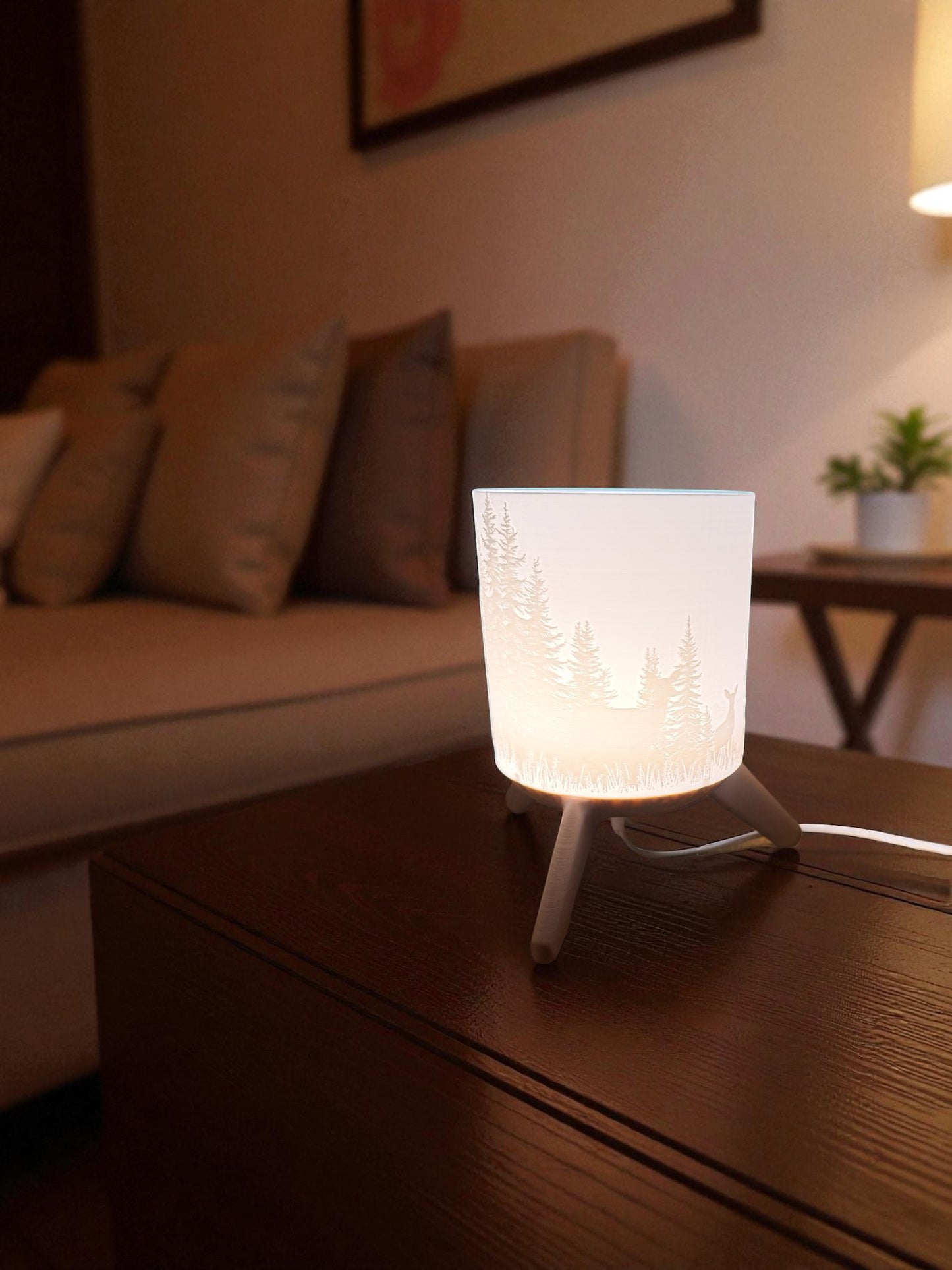 3D-Druckdatei - Deko Lampe Hirschlandschaft - für LED Lampenfassung - inklusive Sockel