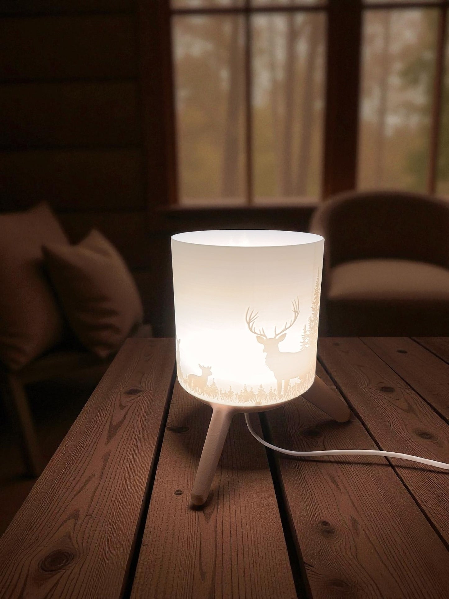 3D-Druckdatei - Deko Lampe Hirschlandschaft - für LED Lampenfassung - inklusive Sockel