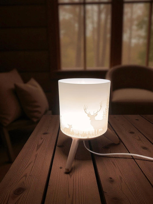 3D-Druckdatei - Deko Lampe Hirschlandschaft - für LED Lampenfassung - inklusive Sockel