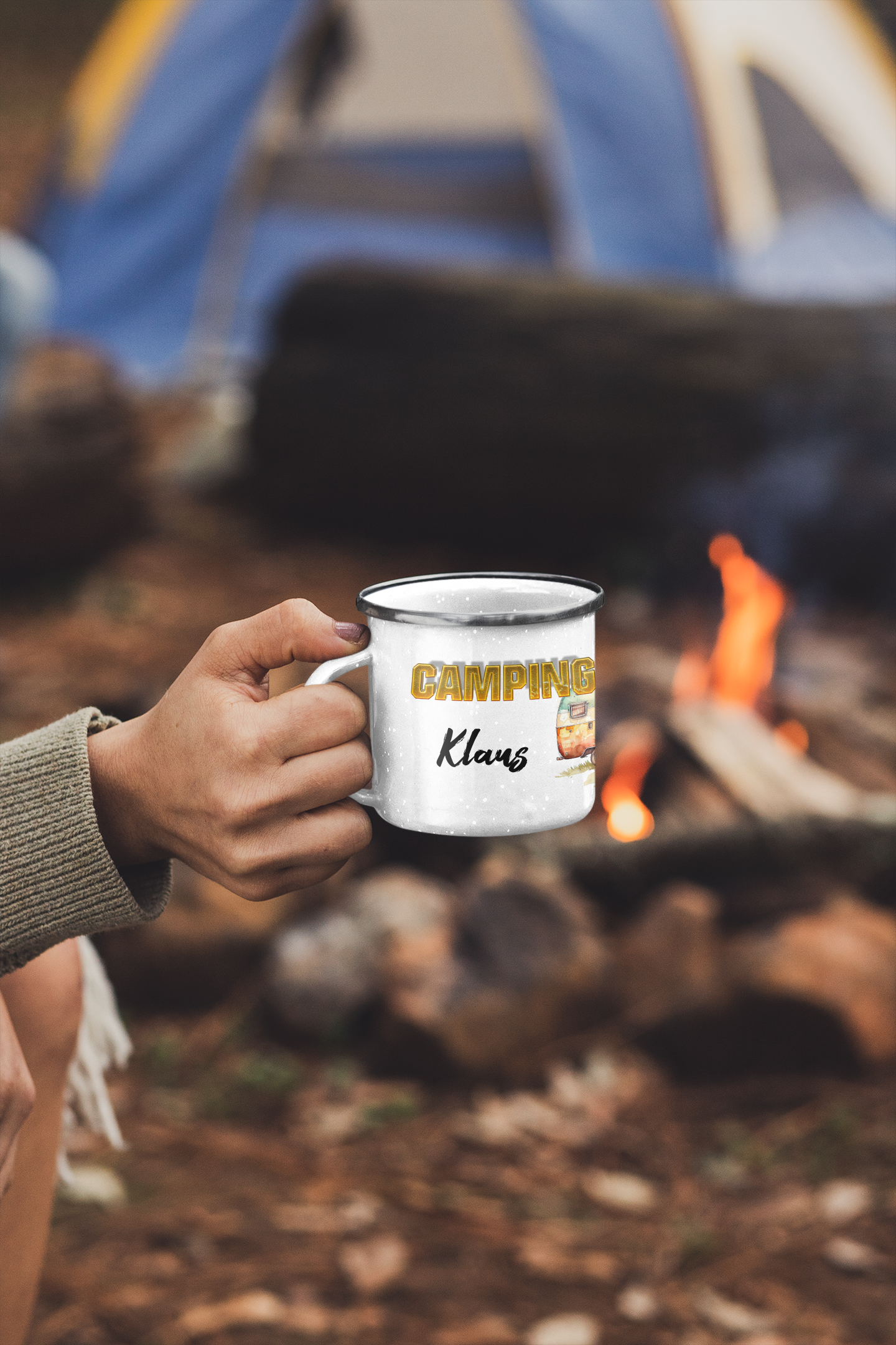 "CAMPING" personalisiert  Emailletasse