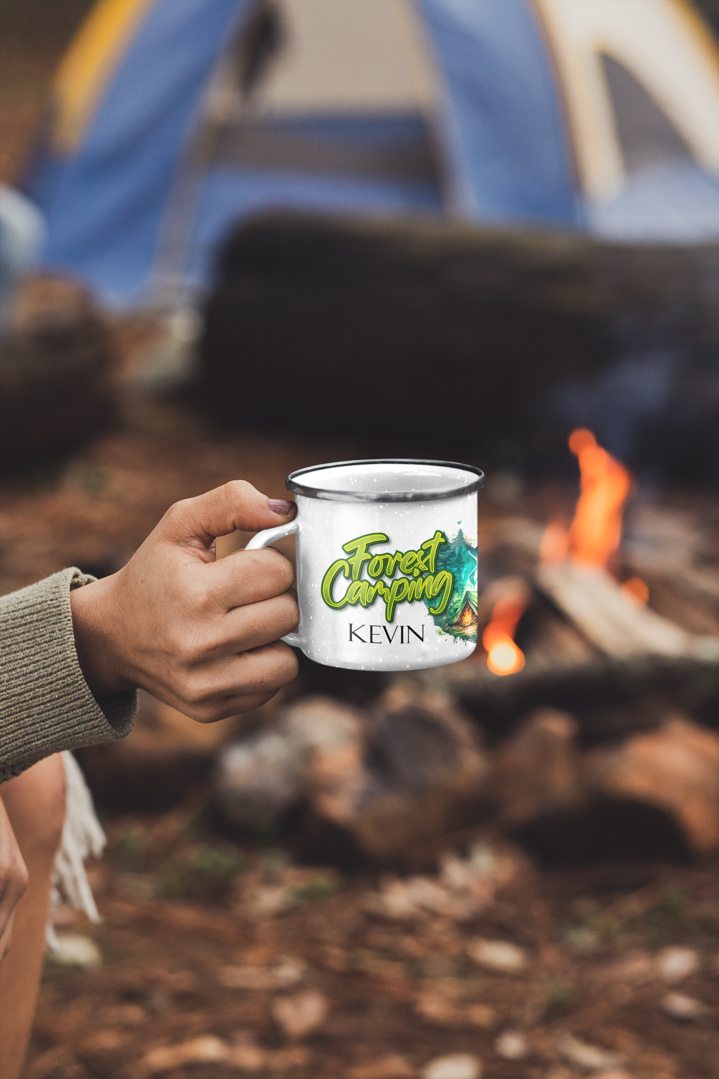 "forest camping" personalisiert  Emailletasse
